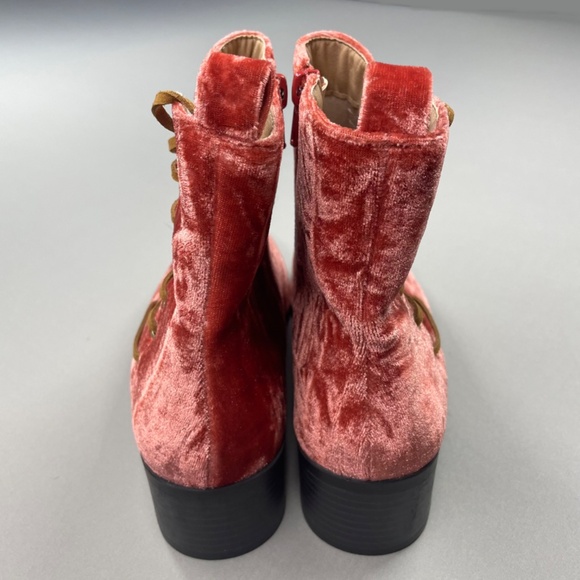 NEW Silver Circle Boots Womens 8 pink velvet leather lace ankle boot bootie boho - Picture 5 of 12